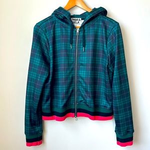 PAM & GELA tartan / plaid green and black hooded jacket size L